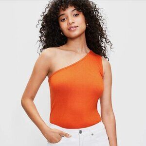 NWOT LOFT Ribbed One Shoulder Tank Top in Deep Papaya